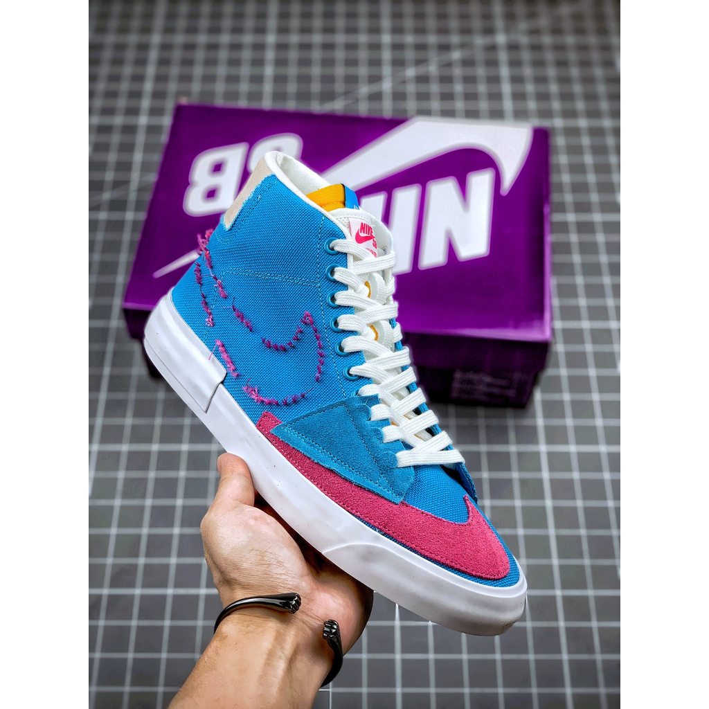 Nike SB Zoom Blazer Mid Edge Sepatu Skateboard Desain Dekonstruksi Lidah Ganda Swoosh Dobel Sol Vulk
