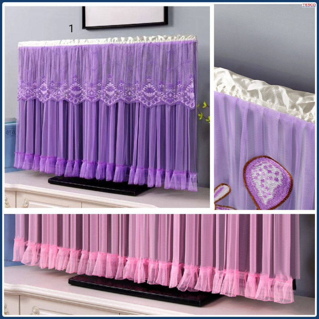 Sarung Penutup TV LED 32inch Renda Anti Debu Cover TV Bahan Kain Lembut Elastis