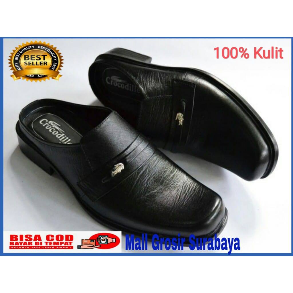 PROMO Sepatu Selop Kulit - Sandal Selop Kulit - Sepatu Selop Crocodile Pria SL01 Hitam - Sepatu Selo