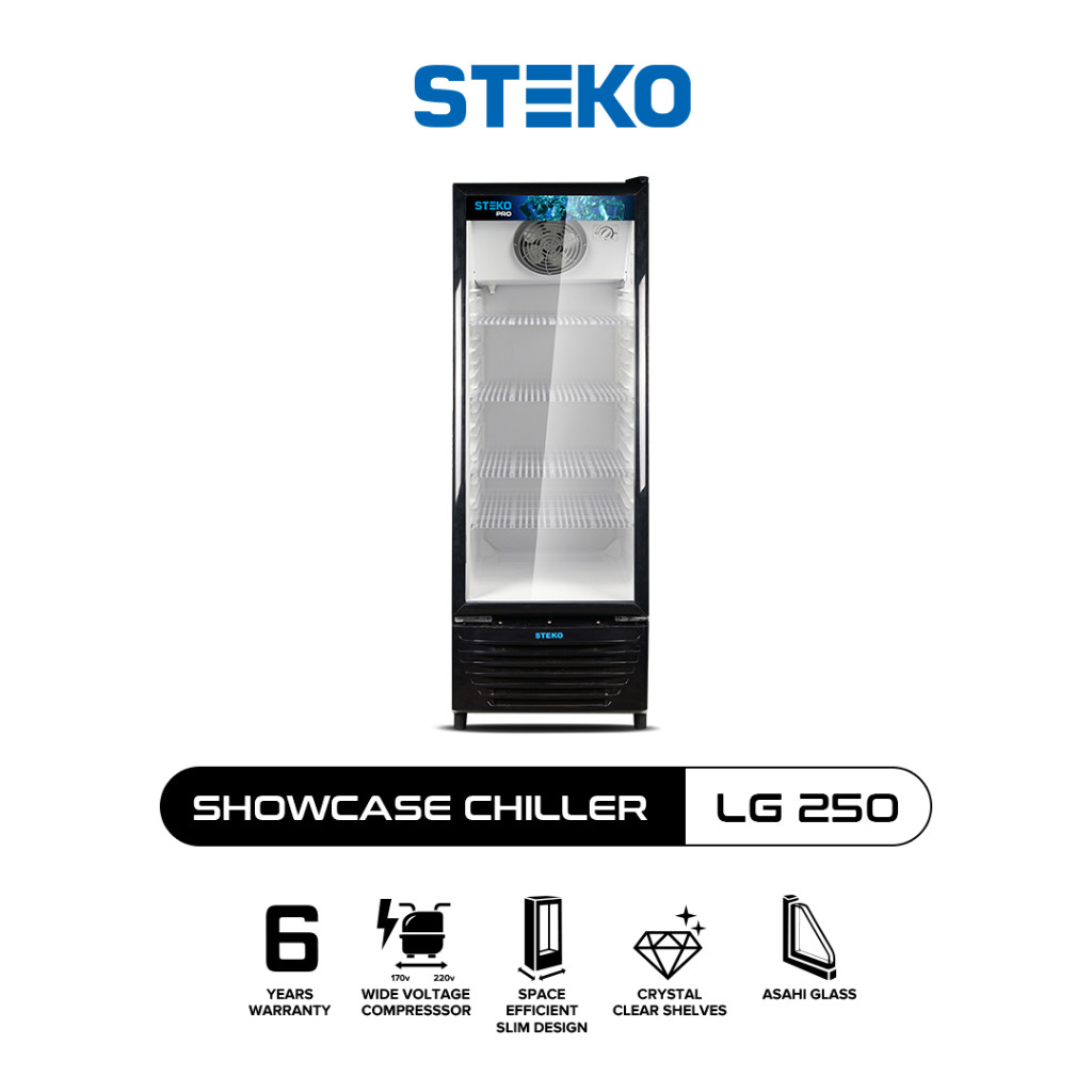 Steko Showcase 230 Liter 4 Rak Chiller Cooler Display Minuman Tanpa Bunga Es LG 250
