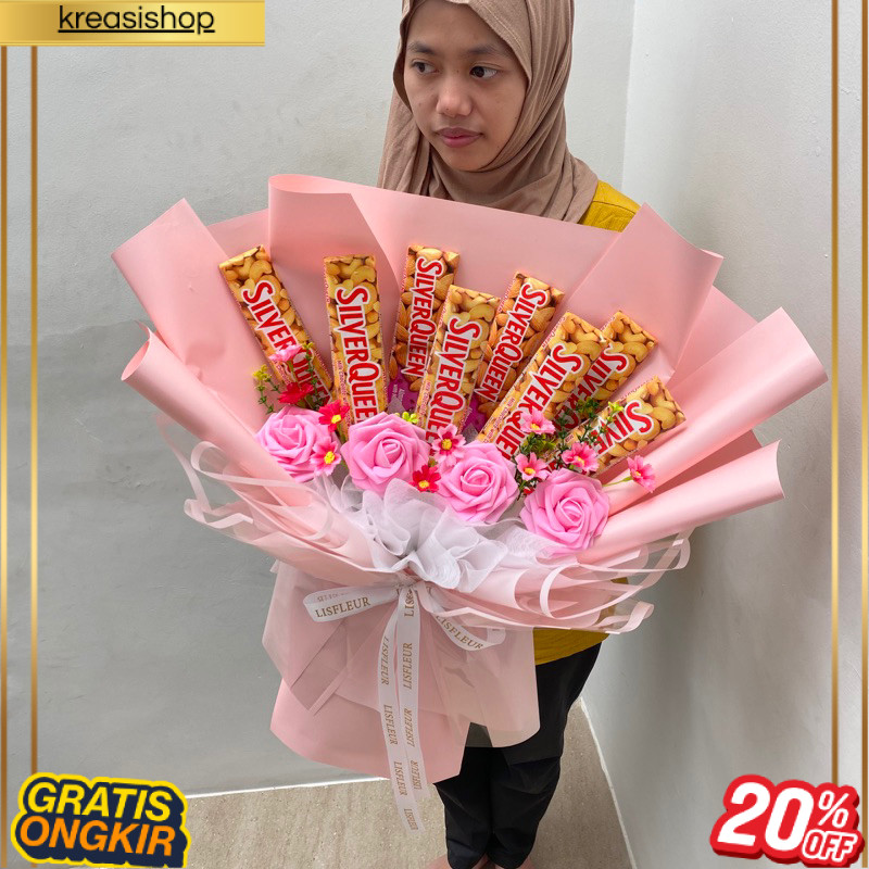 COD Buket Coklat Jumbo Silverqueen 55 Gram Tahan Lama