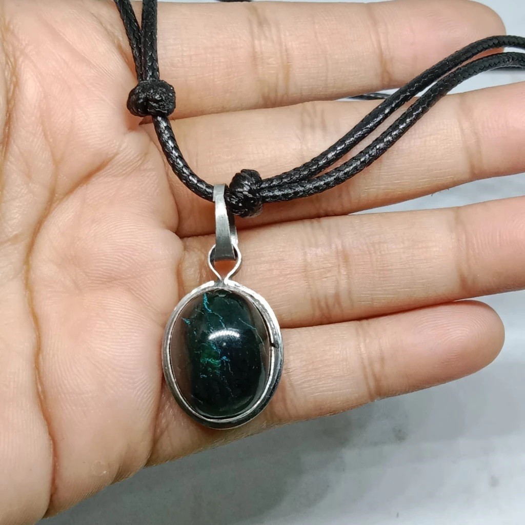 KALUNG LIONTIN BATU AKIK BADAR BESI HIJAU NEMPEL MAGNET ASLI NATURAL
