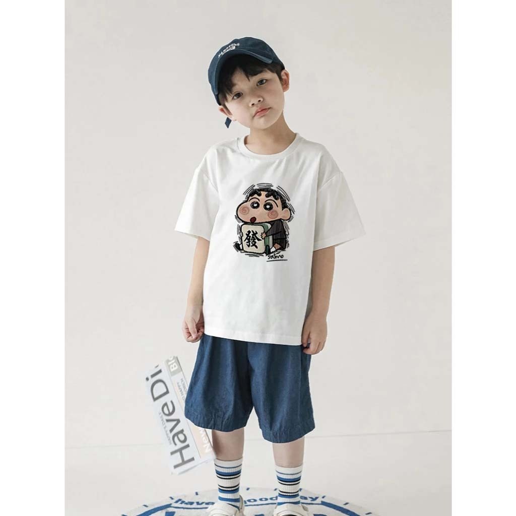 Korea Style Putih Cocobaby T Shirt Cotton Kaos Atasan Anak Laki-laki Perempuan | Sedang Memegang Mah