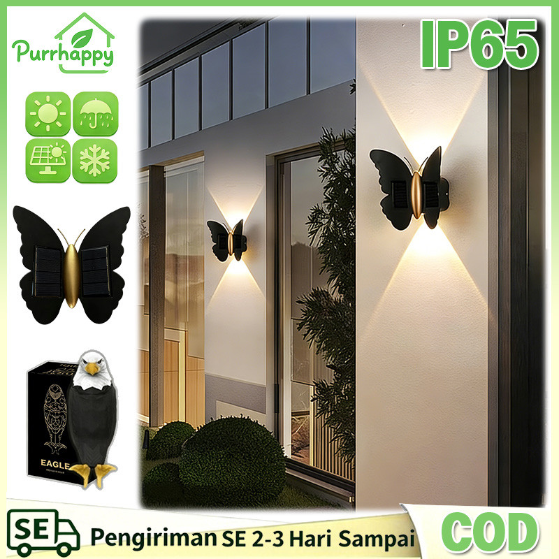 Purrhappy Lampu Dinding Kupu-Kupu Tenaga Surya Lampu Taman Tenaga Surya Outdoor LED IP65 Tahan Hujan