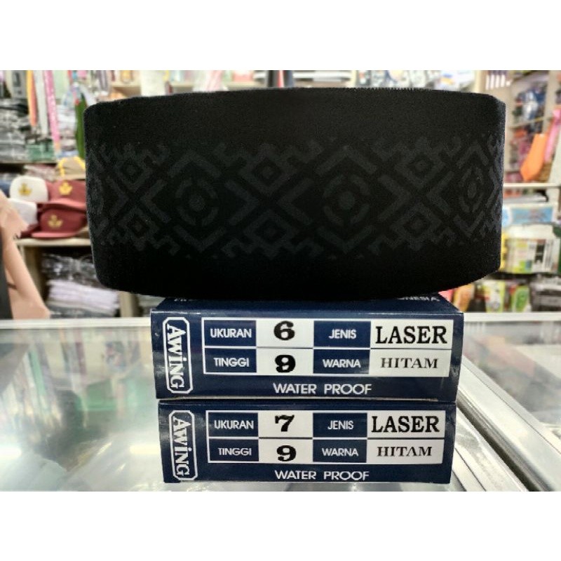 ZIZISHOP Peci Hitam 'AWING' AC motif LASER tinggi 9