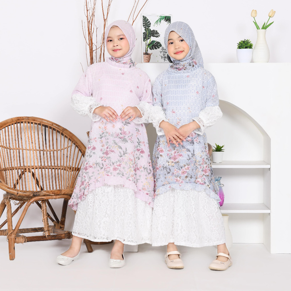 TERNASTORE Sinarbaru Kids Baju Gamis Anak Perempuan Ceruty Babydoll Mix Brukat Cantily Umur 3 Sampai
