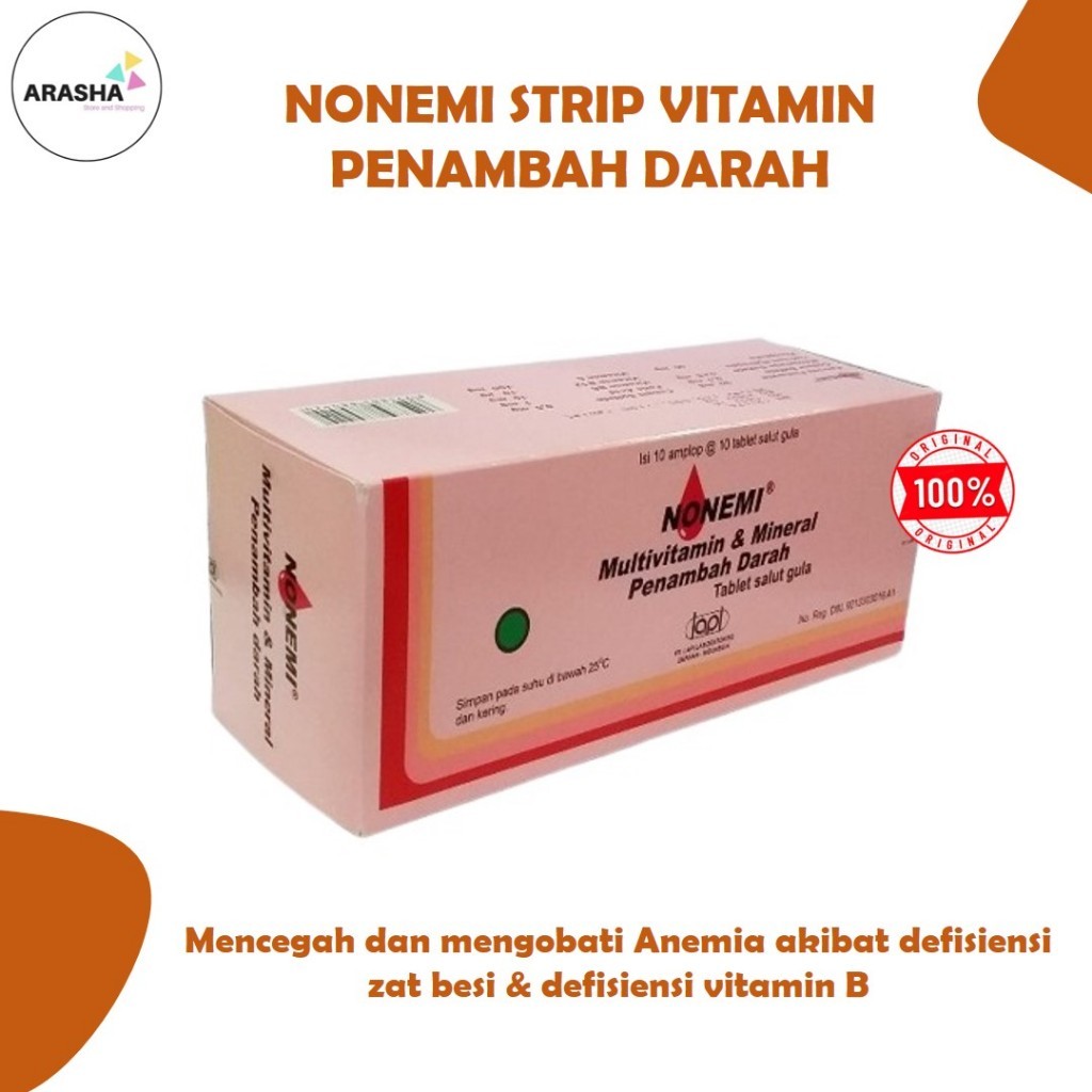 NONEMI PERSTRIP 10 TABLET - VITAMIN PENAMBAH DARAH ANEMIA & VITAMIN B KOMPLEKS