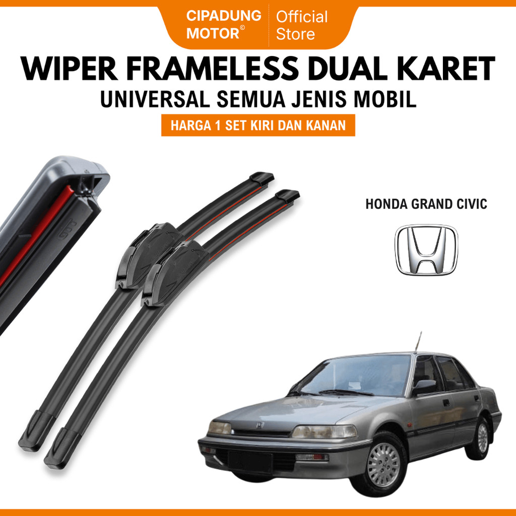 Wiper Blade Honda Grand Civic Double Karet Pembersih Kaca Depan Mobil 1 Set Kiri dan Kanan
