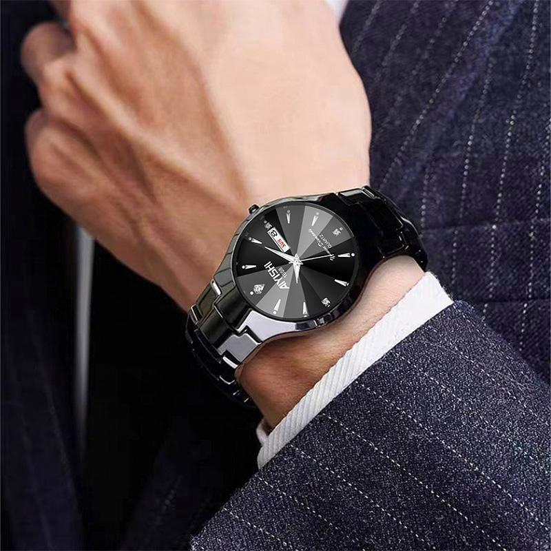 Jam Tangan Kuarsa Hitam AIYISHI Tahan Air untuk Pria Modern -  AIYISHI Quartz Watches