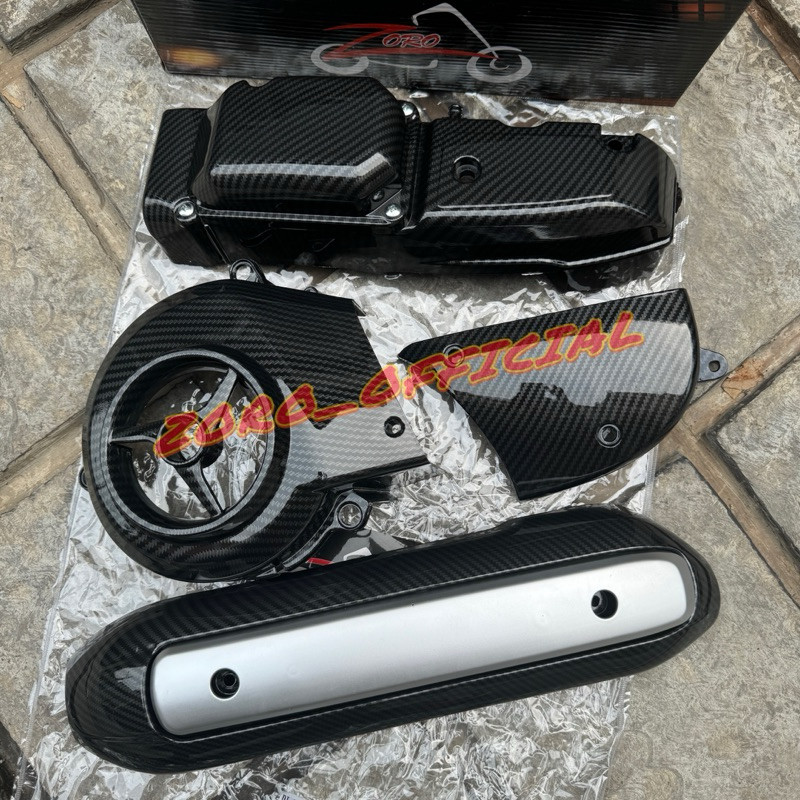 Paket Tutup Cvt Carbon Mio + Tutup Knalpot Carbon Mio + Tutup Kipas Carbon Mio Smile / Mio Sporty Ca