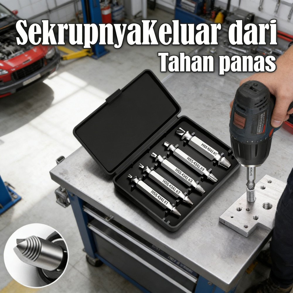 Tungsten Carbide Screw Remover Ekstraktor 5PCS Baut DoubleEnded Dril Untuk Patah Set Sekrup Silver