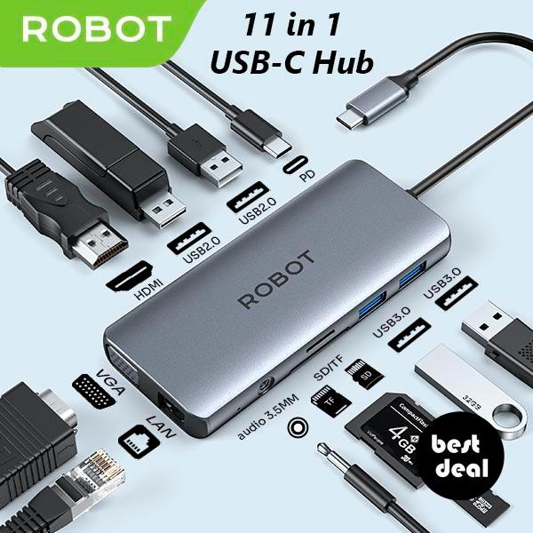 loakstore2 Robot HT3110 11in1 USB-C HUB Adapter HDMI VGA LAN RJ45 USB3.0 Micro SD Card Reader Audio 
