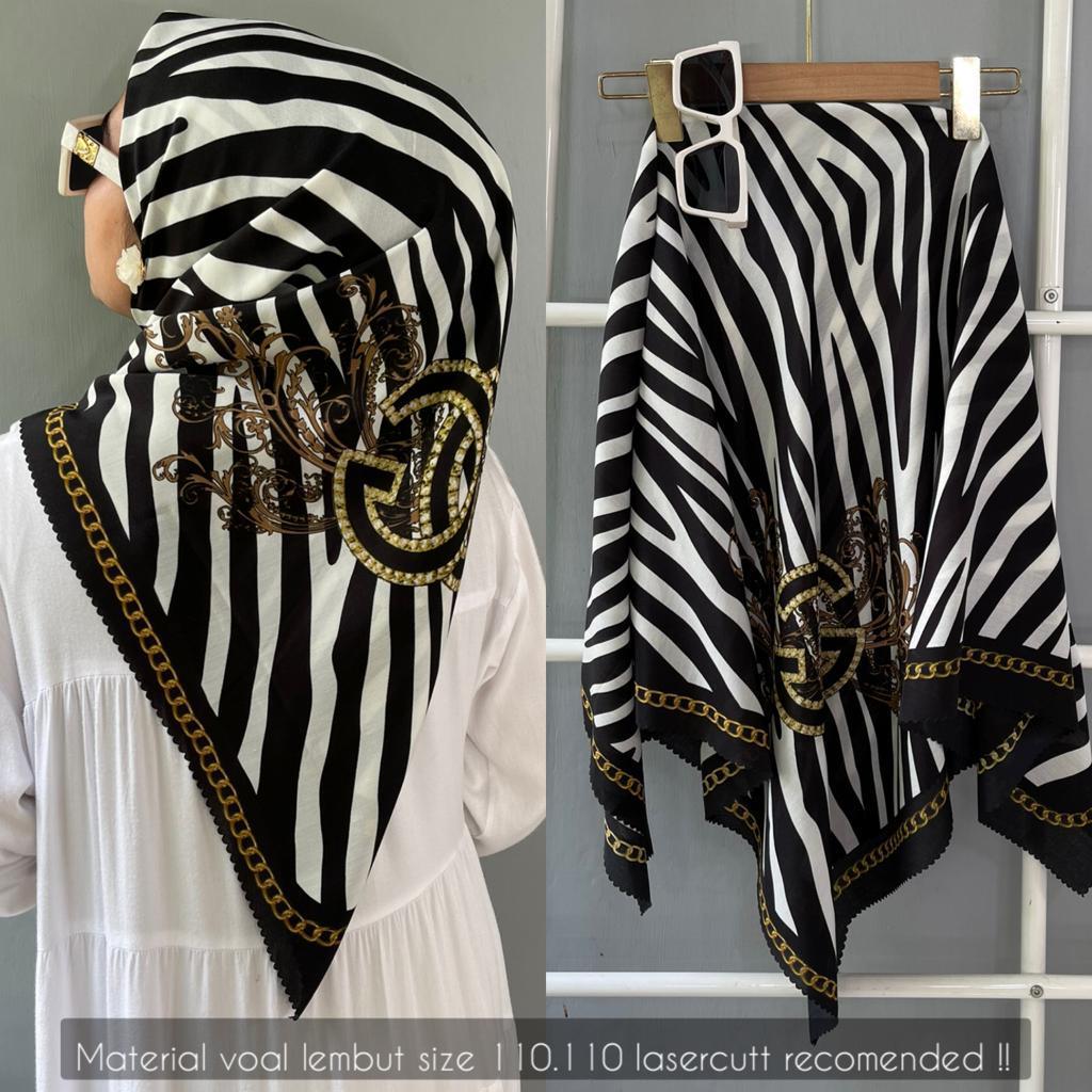 Hijab Segiempat Lasercut-Jilbab Segiempat Motif Zebra Coklat Voal Printing Standar Sublim