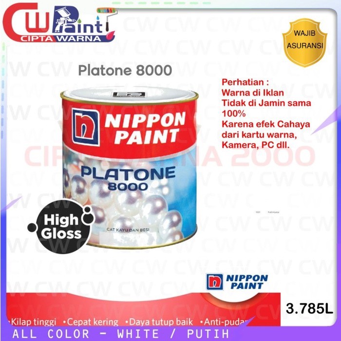 Cat Kayu Besi Platone 8000 Putih White Cream Kream Nippon Paint 1 Galon 3.785Liter - CWK