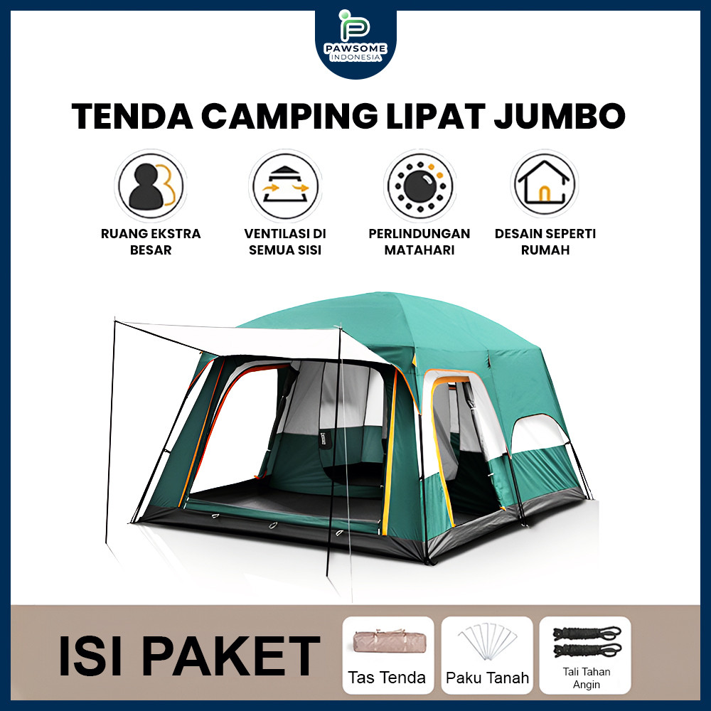 Tenda Camping Jumbo 10-13 Orang Tenda Outdoor Ada 2 Ruangan Waterproof Luxury Automatic | PAWSOME