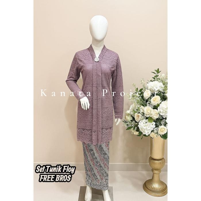 (FREE BROS) Setelan Tunik Floy Kartini 2025 | Kebaya Tunik Floy Brokat Premium Rok Batik Wanita Kond