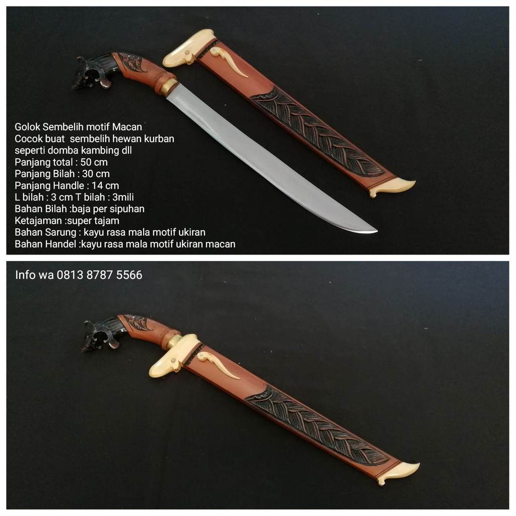 Golok sembelih supertajam motif ukiran macan