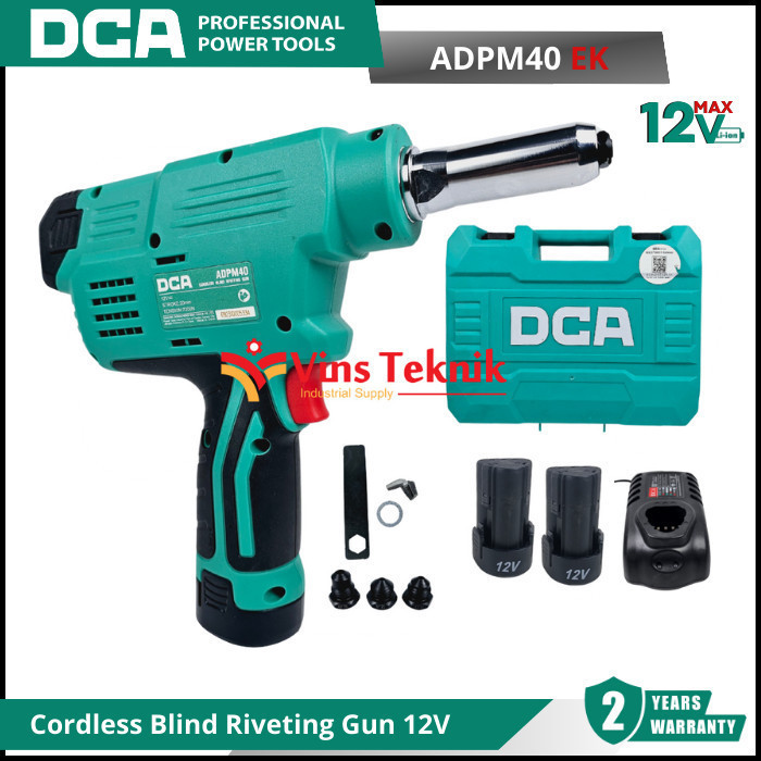 DCA ADPM40EK Cordless Blind Riveting Gun Mesin Rivet Baterai 12V ADPM40 EK