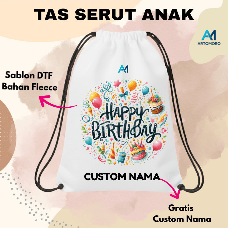 Pouch Serut Custom Anak Sekolah Bahan Tebal Tas Serut  Custom Satuan Bebas Revisi Desain Free Custom