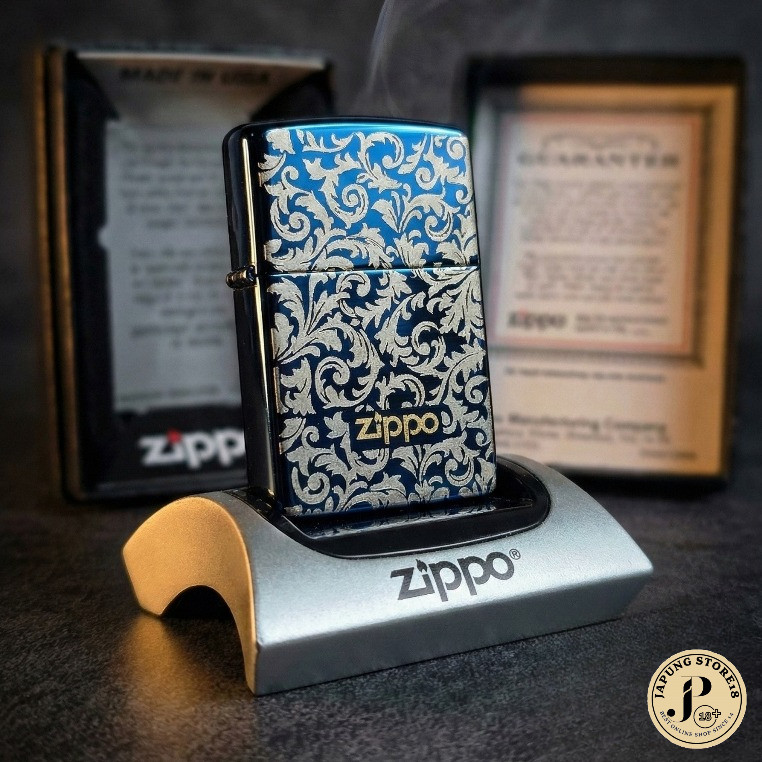 korek api Zippo Classic Blue Ice Batik Silver Metallic denting nyaring
