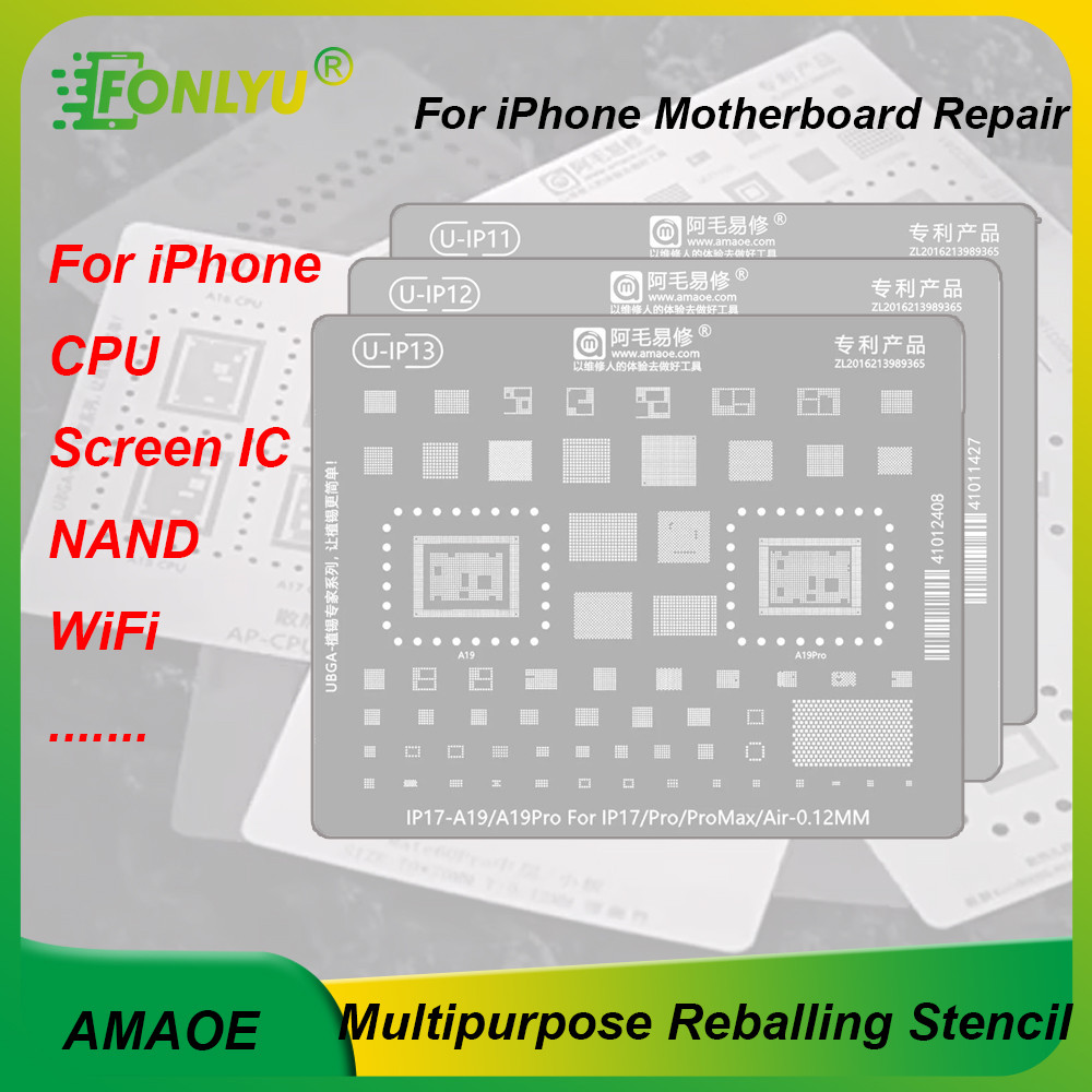 AMAOE Multipurpose Reballing Stencil for iPhone 17Pro 16 15Pro 14 12Pro 11 XS CPU WIFI NAND Screen I