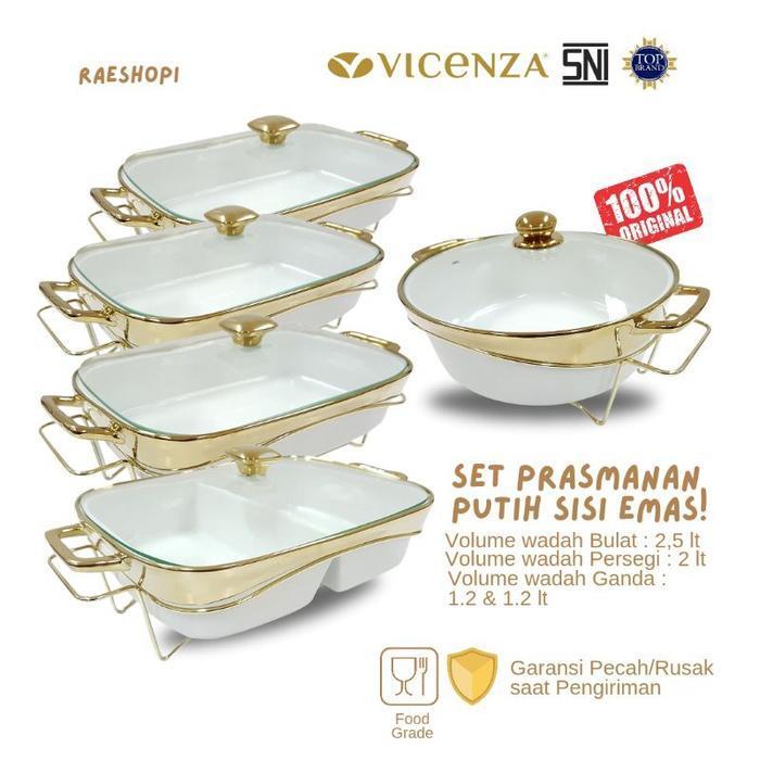 RAMADAN SALE - shinji store Vicenza Prasmanan Set Putih Sisi Emas 3 Persegi 1 Bulat 1 Ganda B760/B76