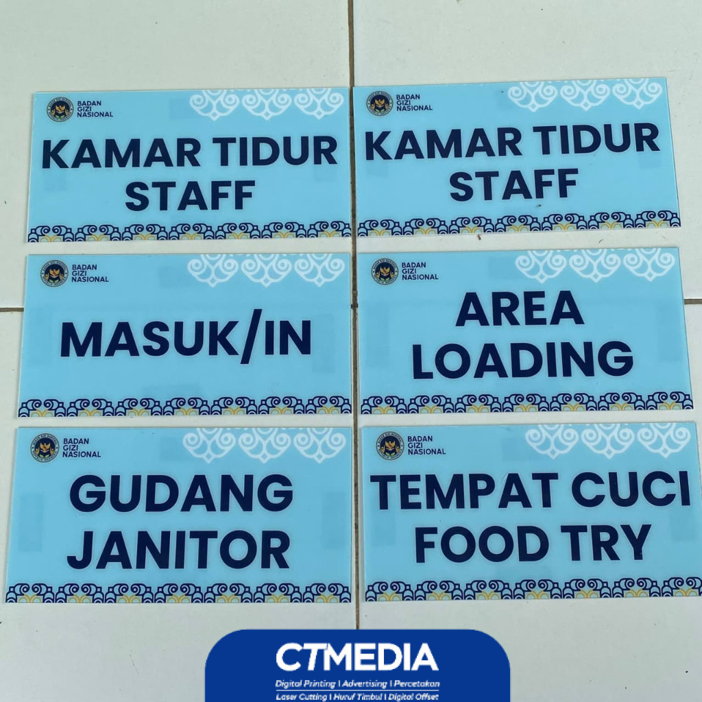 Stiker Akrilik Papan Nama Ruang Gedung BGN SPPG MBG, Custom Nama Ruang Dapur MBG 30 X 15 CM - B499