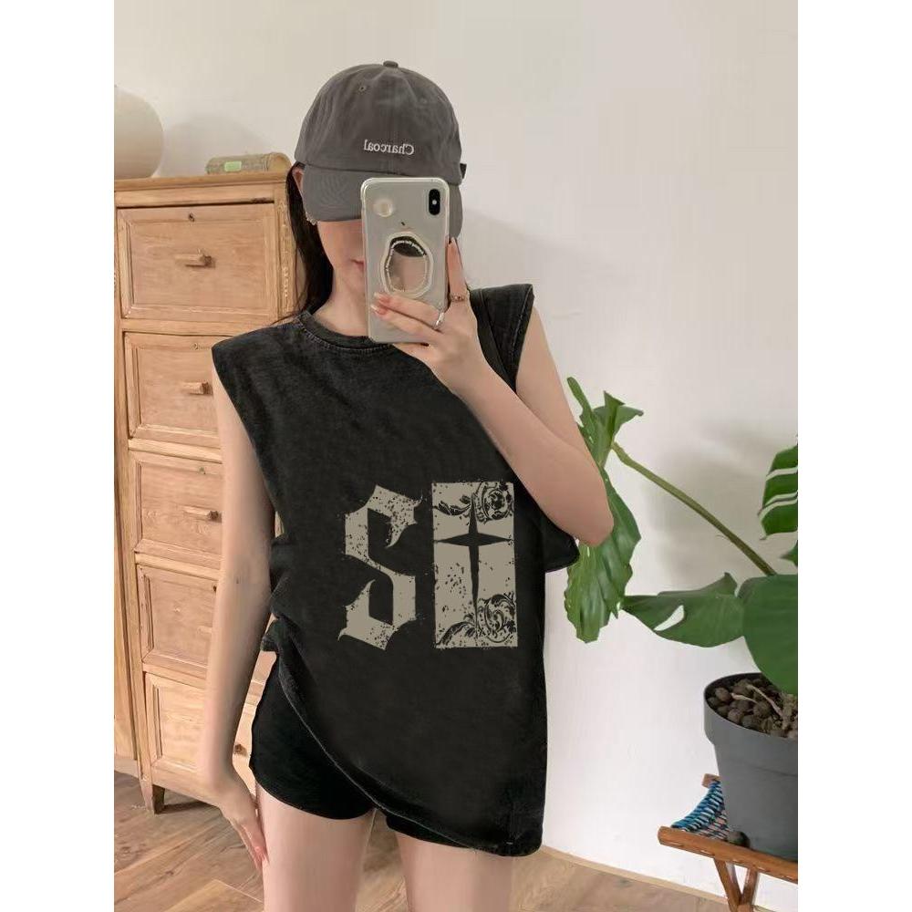 Kaos tanpa lengan motif washed untuk pria dan wanita, gaya baru musim semi/panas 2026, memicu dopami