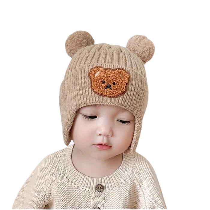 Topi Rajut Bear Korea Anak Bayi Perempuan Kupluk Rajut Terbaru Fashion 0-2.5 Tahun - merah