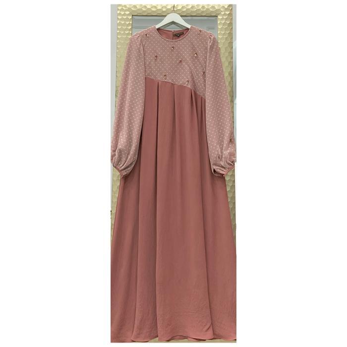 Aisyalina Id Syachira Dress Bahan Airflow Mix Tile Brukat, Snow & Dot Payet Gamis Elegan Mewah Wanit