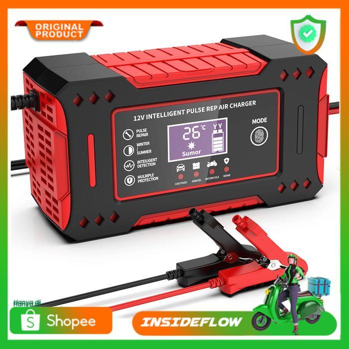 Charger Aki Cas Accu Mobil Motor LCD Digital Smart Automatic Lead Acid Portable 12V 6A
