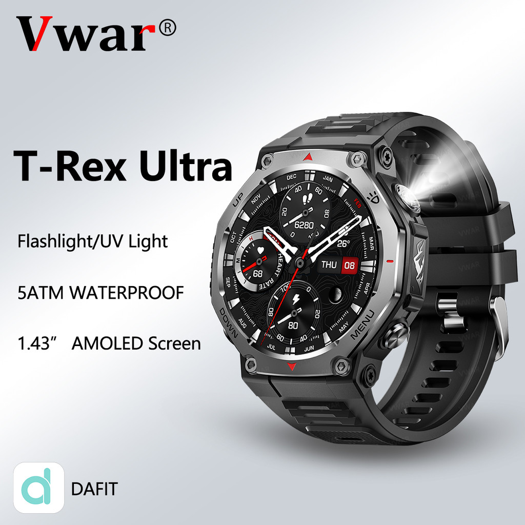 VWAR T-Rex Ultra Smart Wat with Flashlight/UV Light 5ATM Waterproof Bluetooth Call Sports Smartwat M