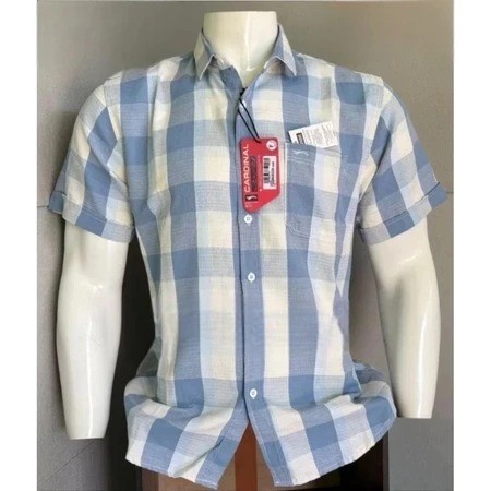 PROMO KEMEJA CARDINAL JEANS SLIMFIT PREMIUM QUALITY LENGAN PENDEK KOTAK KOTAK BIRU
