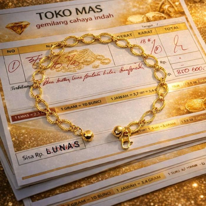 perhiasan wanita emas muda gelang tangan Nuri ukir
