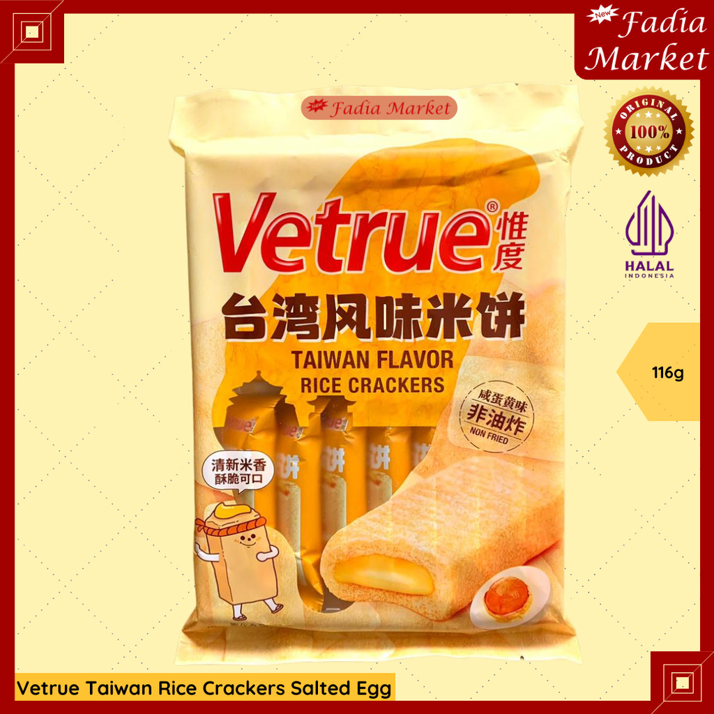 Vetrue Taiwan Rice Crackers Salted Egg Yolk 116g – Biskuit Beras Telur Asin Import Taiwan Renyah Gur