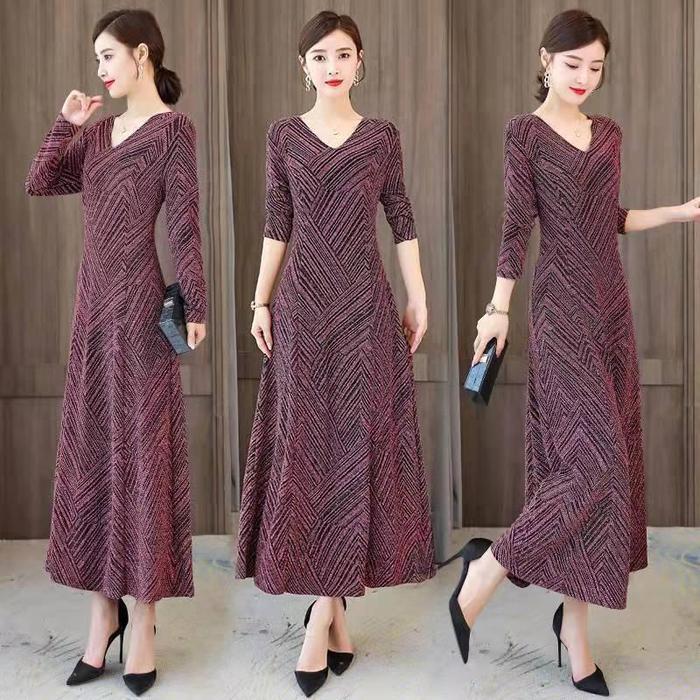 Dress Panjang Gaya Korea Casual Wanita Midi Hitam Pendek Retro Ukuran M hingga 4XL Cocok untuk 40-79
