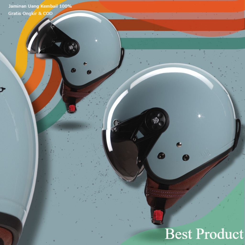 Helm Dewasa SNI Retro Bogo Vidano Unisex Cewe Cowo Perempuan Wanita Hijab + Kaca Pilotsouvenir lainn