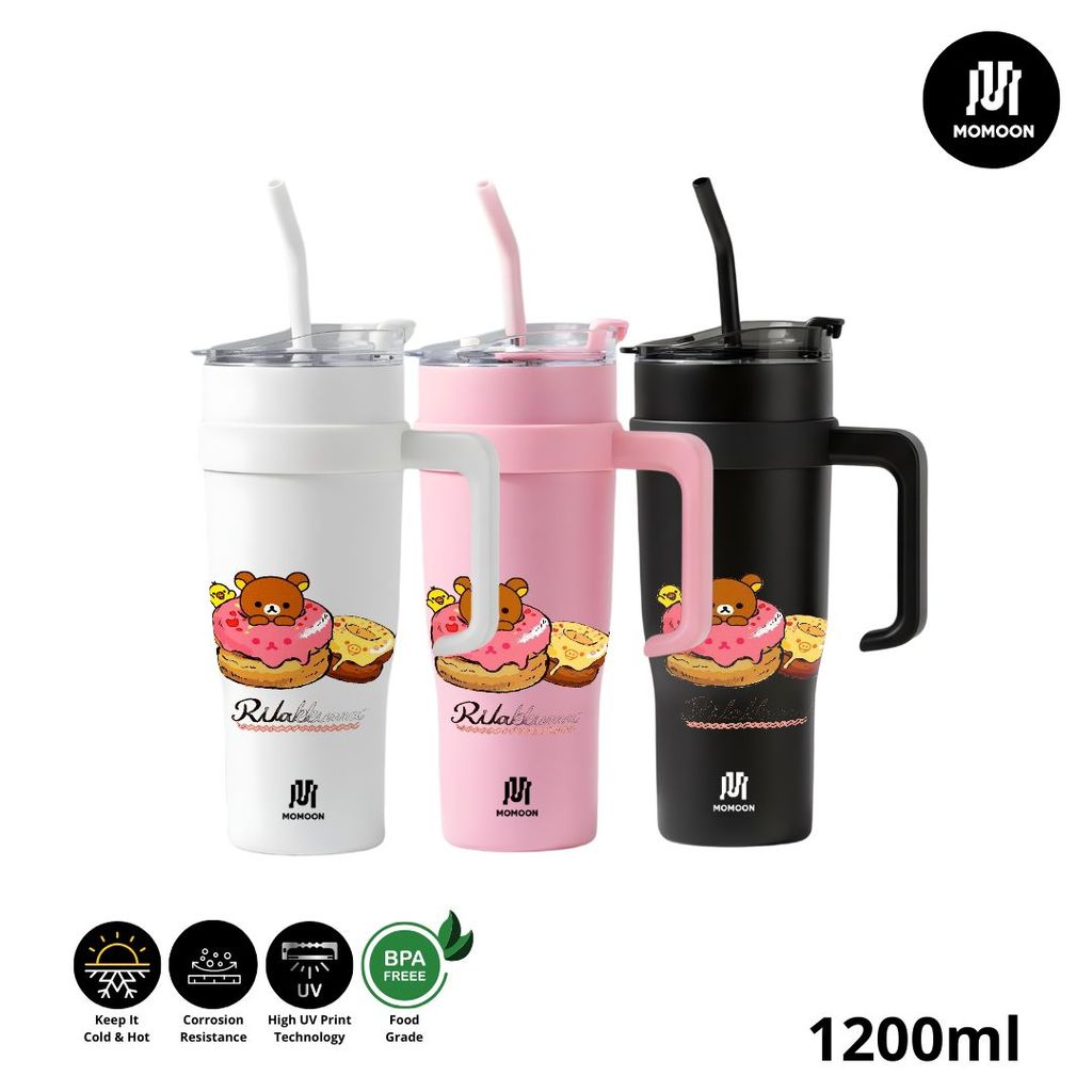 Tumbler Stainless Steel 304 Kapasitas 1200ml Desain Lucu Karakter Beruang Donat Warna Putih Merah Hi