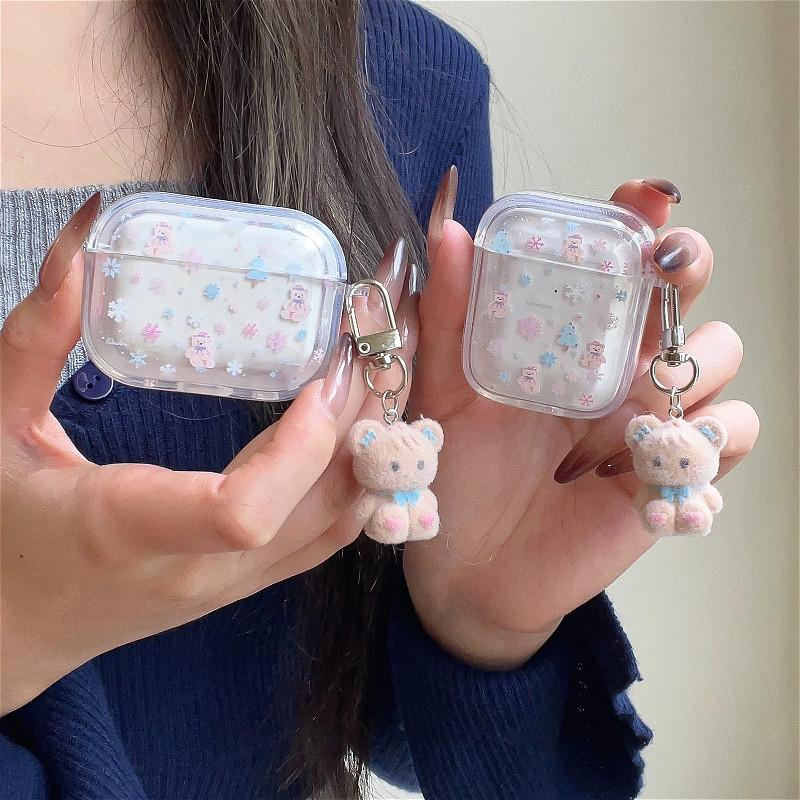 Cute Snowflakes Little Bear Clear Headphone Case For Airpods 4 3 1 Airpods Pro 2 3 Cartoon Earphone 