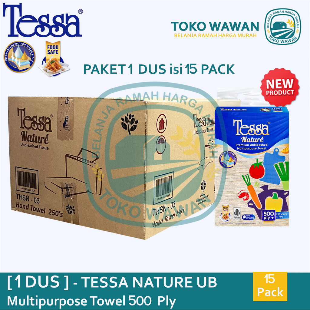 ( GROSIR 1 DUS ) Tissue Tessa Nature Premium Food Safe Dus Isi 15 Pack x 500 Ply / Tisu Tarik Dapur 