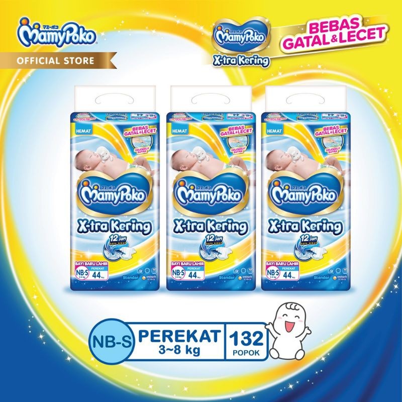 3 BALL Mamypoko Extra Kering Popok Bayi NBS44 S38 M32 L28 XL26 XXL24 Celana