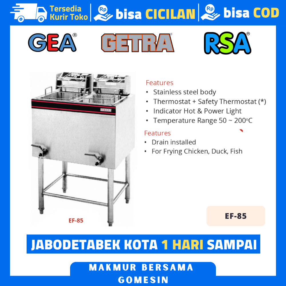 DEEP FRYER LISTRIK GETRA EF-85 ALAT PENGGORENAN AYAM 2 TANK 14 LITER