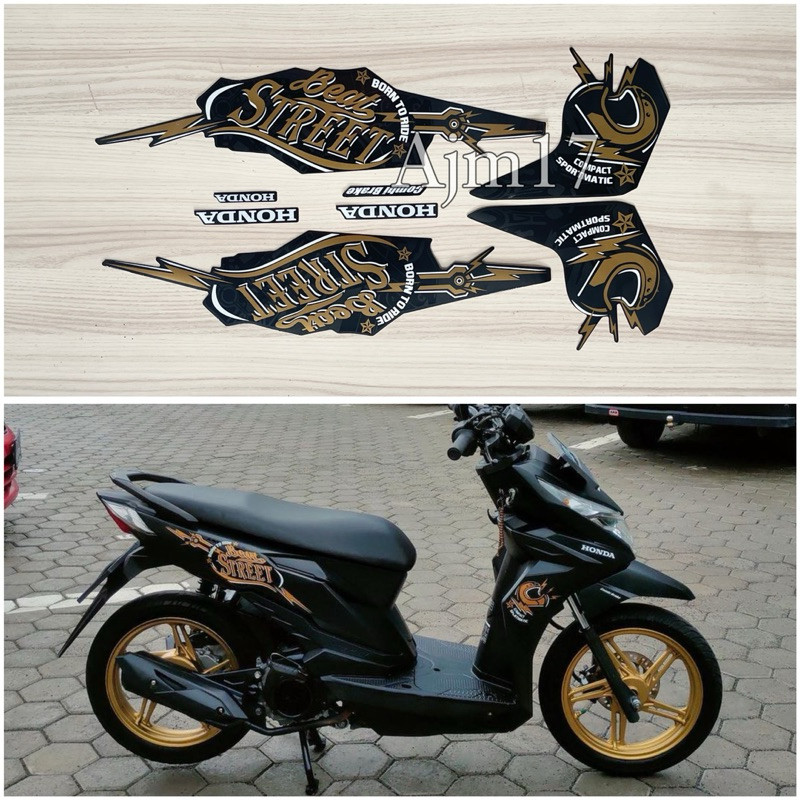 STIKER STRIPING MOTOR BEAT STREET 2019 HITAM GOLD