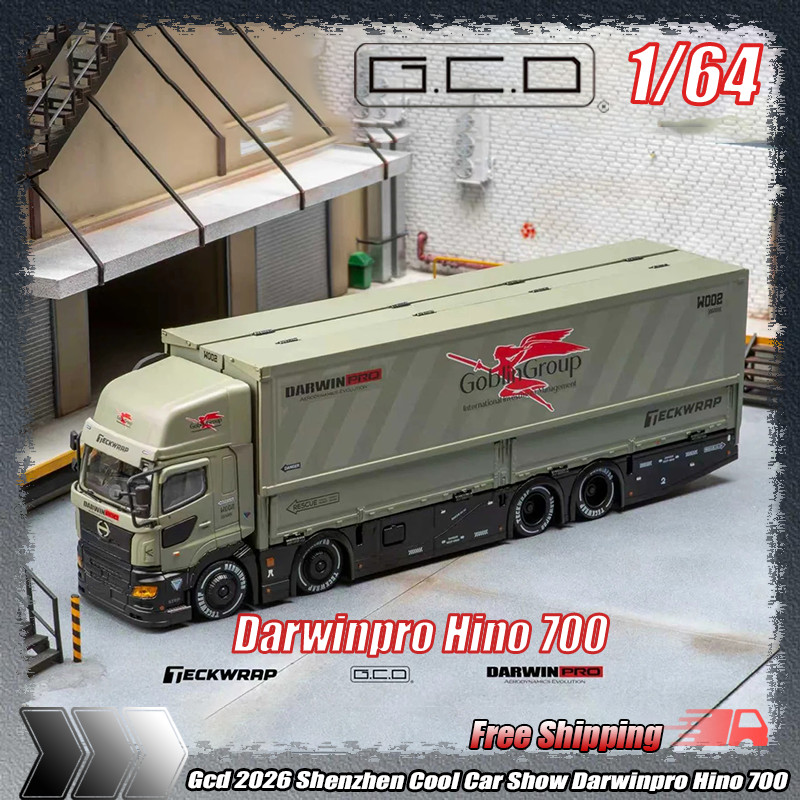 New 1:64 Gcd 2026 Shenzhen Cool Car Show Darwinpro Hino 700 Container Truck Electroplated Alloy Mini