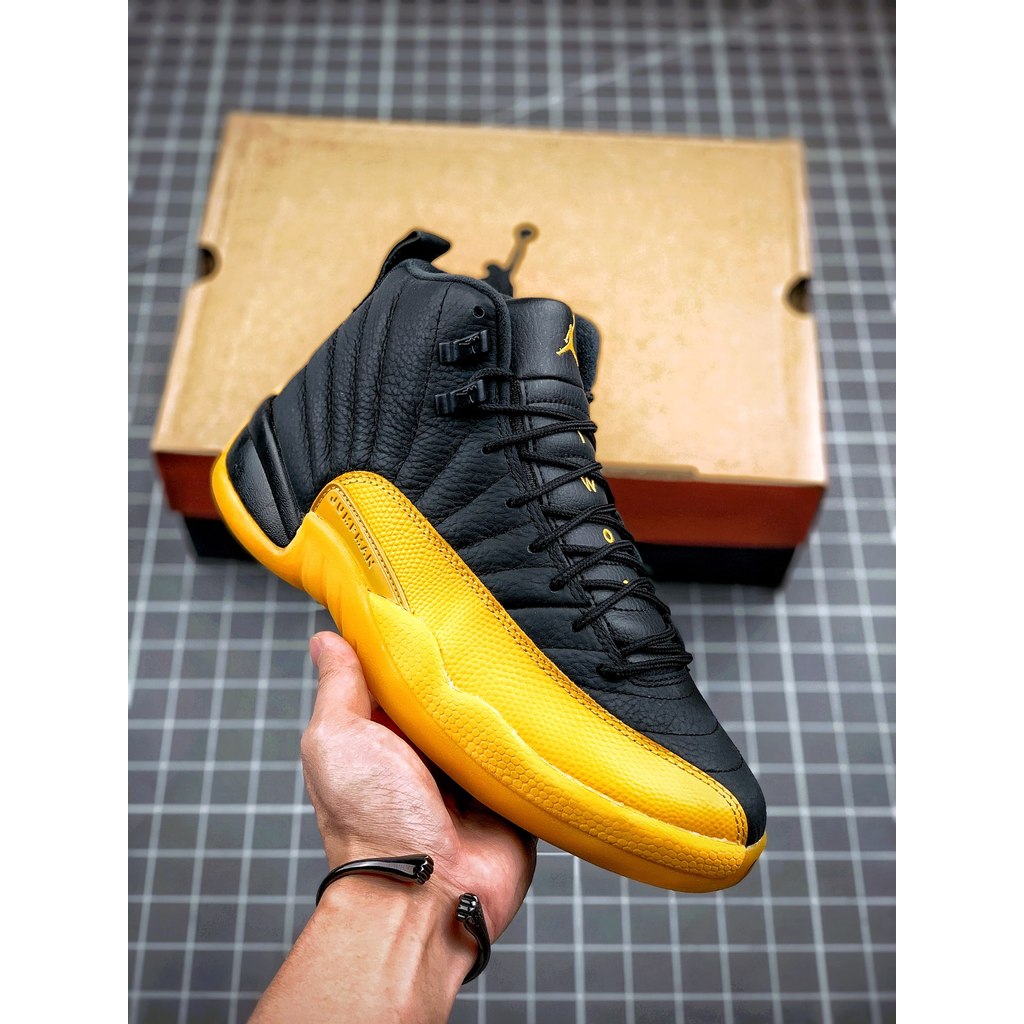 Air Jordan 12 Retro AJ12 Joe 12 Sepatu Bola Basket Pria Hitam Kuning
