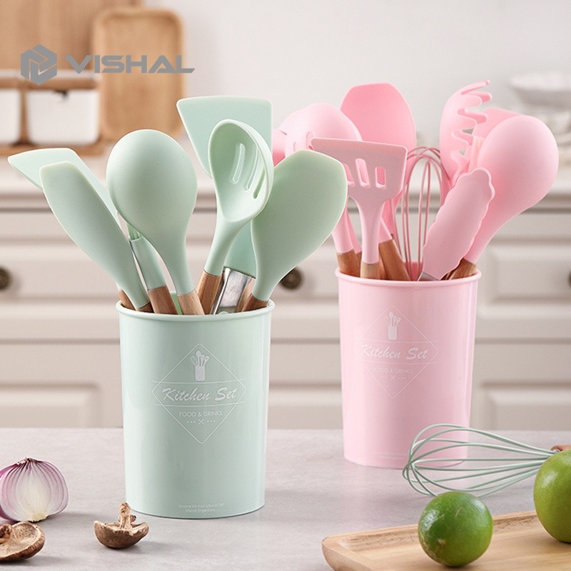 VISHAL 12pcs Kitchen Set Spatula Masker Alat Dapur Spatula Silikon Tahan Panas Peralatan Masak