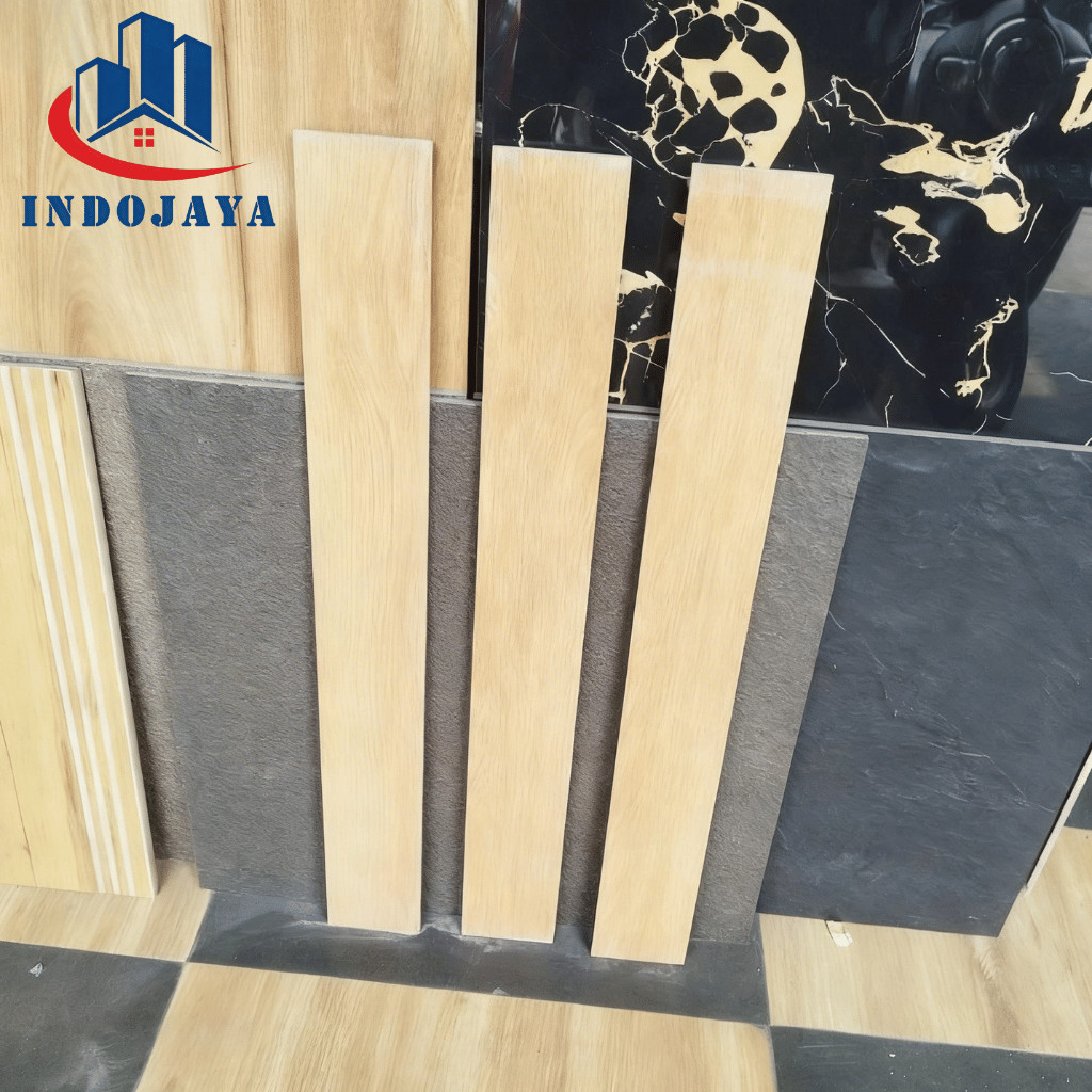Kramik Lantai Dinding Motif Kayu 10x80 15x80 20x80 Granit Custom Ukuran List Plint Tile