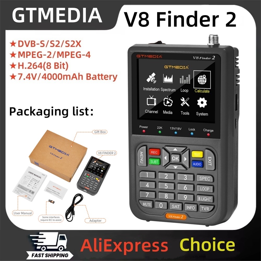 GTMEA V8 Finder 2 DVB-S/S2/S2X Satellite Finder Meter 3.5 In LCD splay 1080P,Type-C Port Satfinder V