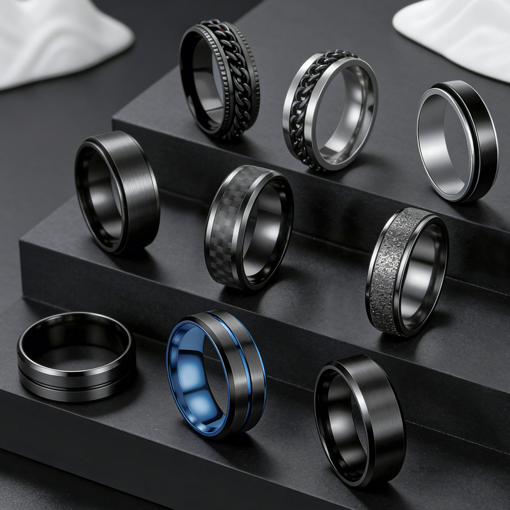Cincin Tren Pria Cincin Titanium Steel Couple Ring Memutar Dekompresi Perhiasan Cincin Pernikahan Pr