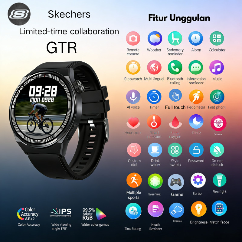 [100% Original] Skechers SmartWatch GT8.Panggilan suara.tampilan jam khusus.MP4,.pemantauan detak ja